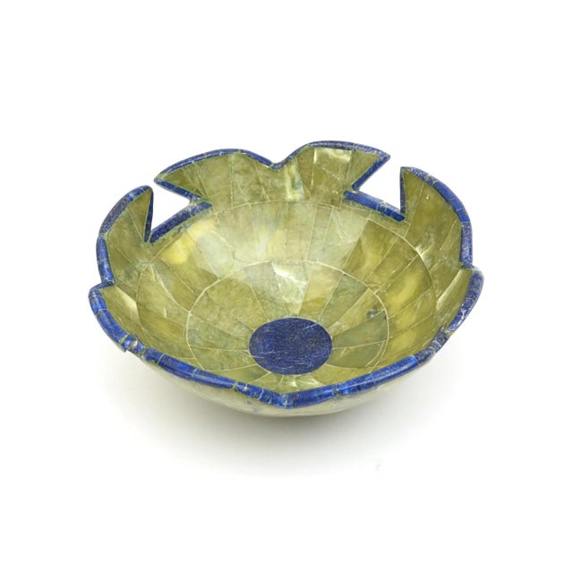 Lapis Lazuli and Green Stone Cut Out Sculptural Bowl 90's For Sale - Image 10 of 10