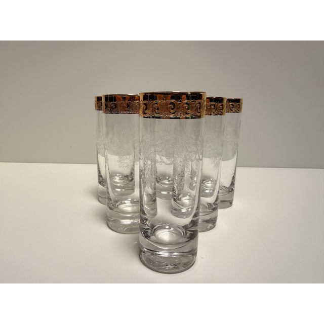 Murano Glass Medici Gold Rim Long Drink Glass Set, 1970s, Set of 6, in Flawless conditions. Designed 1970 to 1979 I have...
