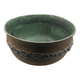 Banded Pottery Bowl With Green Interior For Sale