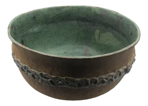 Banded Pottery Bowl With Green Interior