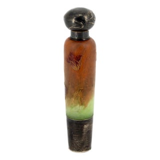 Art Nouveau Perfume Bottle in Polychrome Etched Glass with Full Silver Mount from Daum Nancy, 1890s For Sale