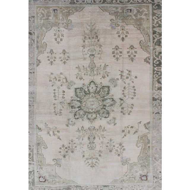 Floral Medallion Turkish Oushak Rug in Green/Gray, Blush, Charcoal, and Silver 5' X 7'2 For Sale - Image 4 of 11