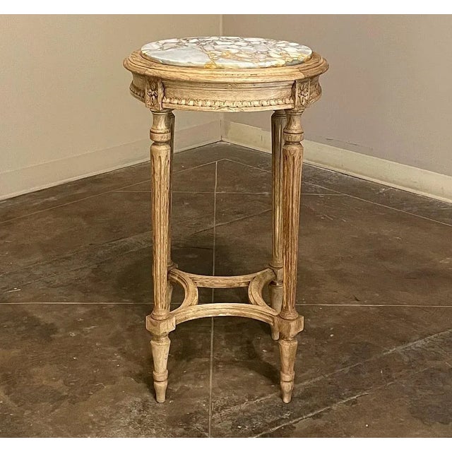 Late 19th Century 19th Century French Louis XVI Round Marble Top End Table in Stripped Oak For Sale - Image 5 of 12