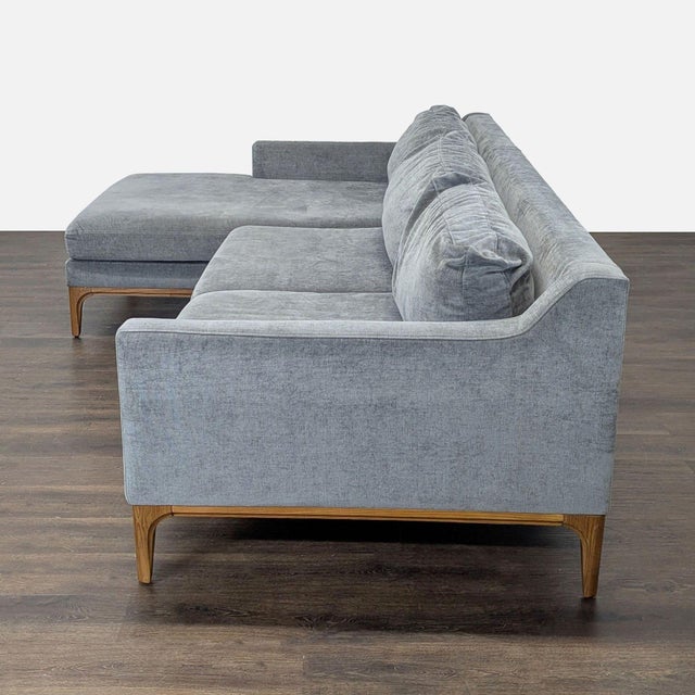 Modern West Elm Parker Gray Sectional Sofa With Chaise and Wood Base For Sale - Image 3 of 7