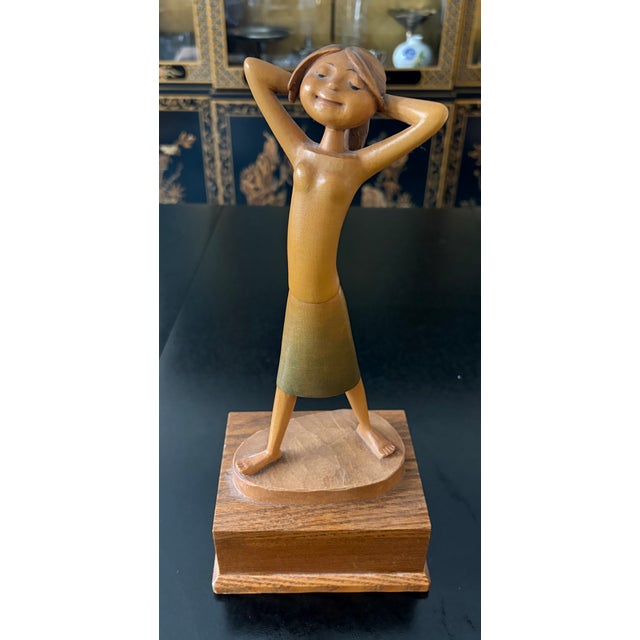 Vintage hand carved and hand painted wood music box from the Italian company Anri from a series called "Happy Children".