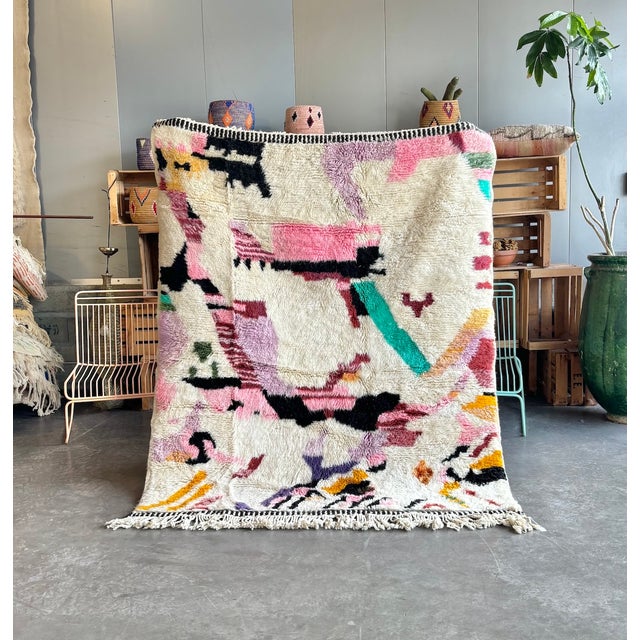 An exceptional hand-knotted Moroccan M’rirt rug featuring a bold abstract composition inspired by contemporary art. This...