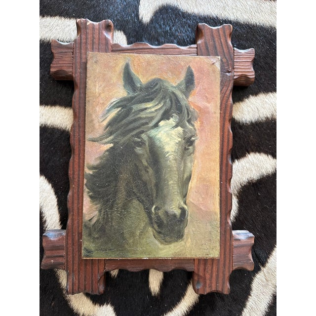 Wood Vintage Signed Oil on Paper Over Board Horse Portraits - A Pair For Sale - Image 7 of 18