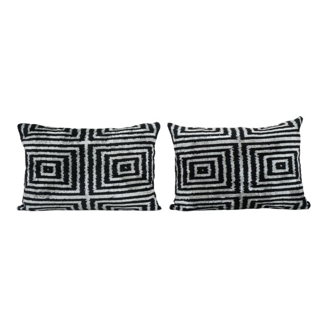 Contemporary Silk Velvet Ikat Bohemian Pillow - a Pair For Sale