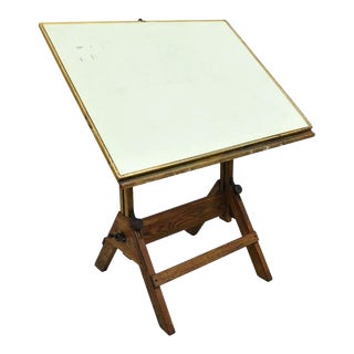 Vintage Hamilton Industrial Oak Wood and Cast Iron Adjustable Drafting Table For Sale