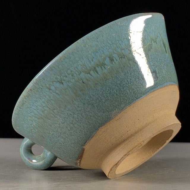 Chinese Chinese Turquoise Glazed Porcelain Pouring Bowl With Handle For Sale - Image 3 of 9