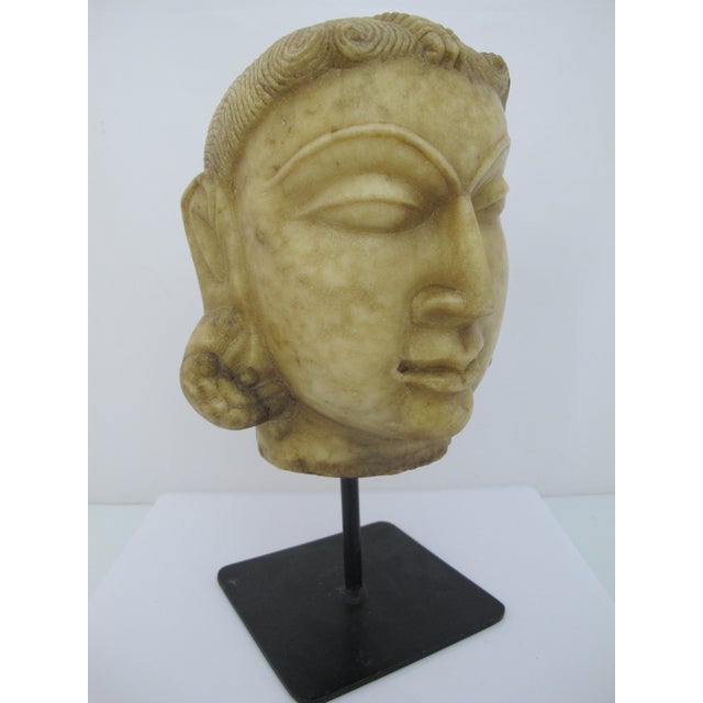 Indian Jain Marble Tirthankara Spiritual India Head Karma Carved Stone Sculpture For Sale - Image 3 of 12