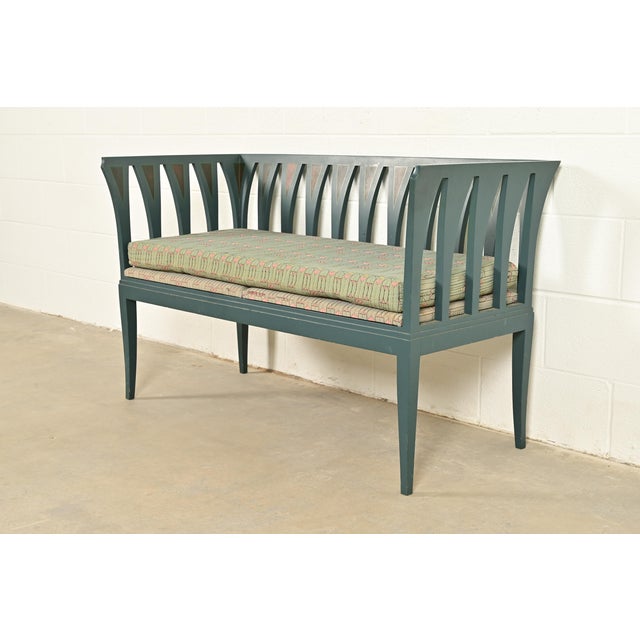 Art Deco Eliel Saarinen Cranbrook "The Blue Settee" Art Nouveau Settle Sofa or Bench For Sale - Image 3 of 12