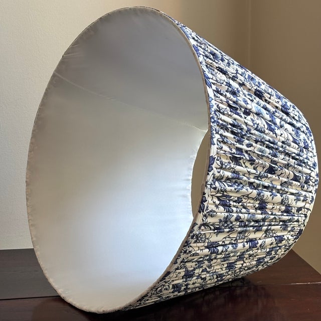 Vintage Blue and White Jacobean Style Floral Pleated Lampshade For Sale - Image 4 of 17