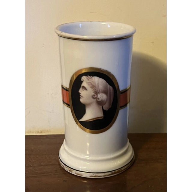 Orange Antique 19th Century Old Paris Porcelain Cylinder Mantel Vase With Neoclassical Portrait Cameo For Sale - Image 8 of 12