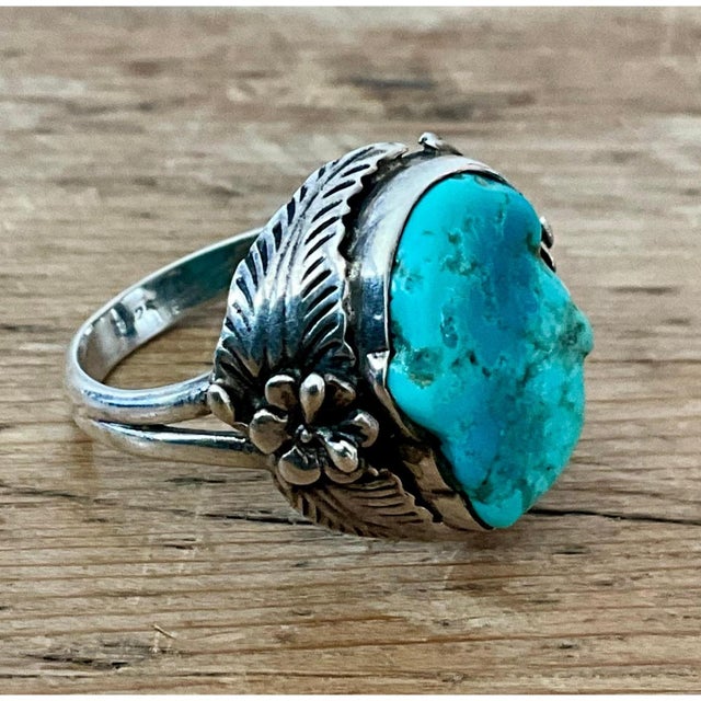 Mid 20th Century Vintage Boho Navajo Turquoise Ring Set in Sterling Silver 8 For Sale - Image 5 of 12