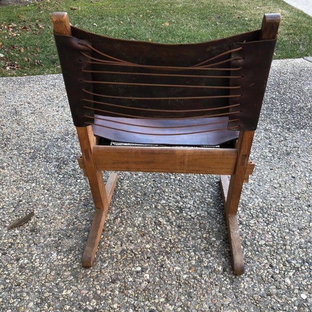 Mid 20th Century Mid 20th Century Wood & Leather Cantilevered Chair For Sale - Image 5 of 9