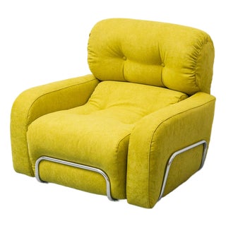 Green Fabric Armchair with Metal Frame, 1970s For Sale