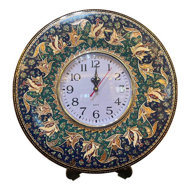 Hand Carved Floral Copper Clock For Sale