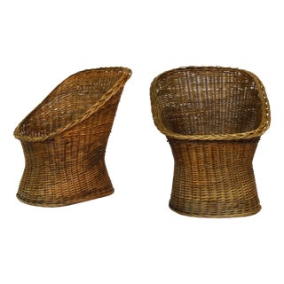 Set of Nordic Barrel Armchairs in Woven Rush, 1970 For Sale