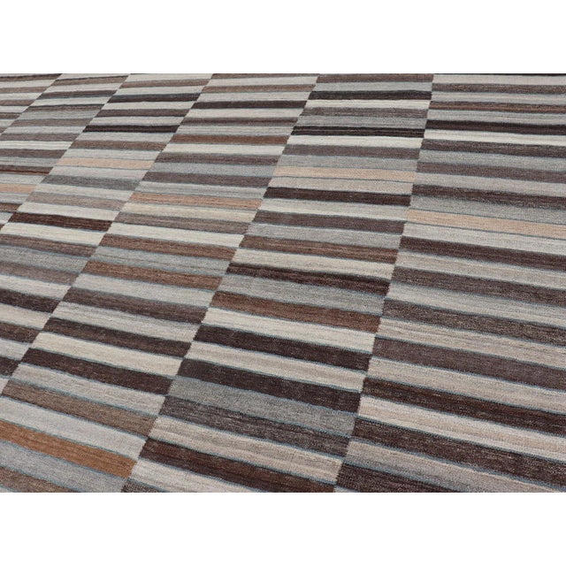 Textile Modern Flat-Weave Kilim Rug in Multi-Panel Striped Design in Earthy Tones For Sale - Image 7 of 13