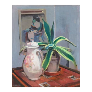 'Still Life, Agave With a Japanese Woodblock Print' by Victor Isbrand, Paris, Post-Impressionist
