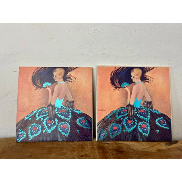 1980s Art Deco Decorative Tiles with Madame Peacock by Gilbert Rumbold, 1980s, Set of 2 For Sale - Image 5 of 13