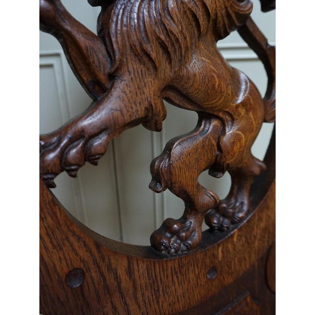 19th Century Swiss Black Forest Hand Carved Oak Side Chair with Standing Lion For Sale - Image 6 of 15