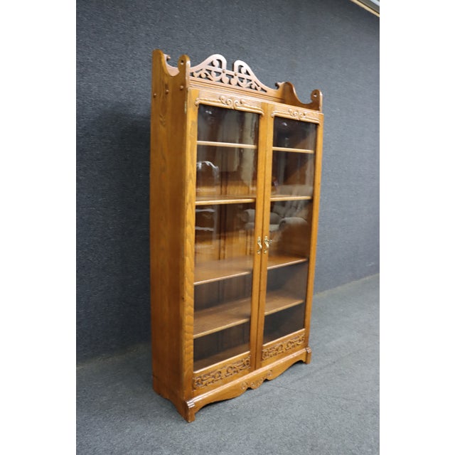 Victorian Victorian Oak Two-Door Glass Bookcase With Adjustable Shelves, Circa 1900 For Sale - Image 3 of 11