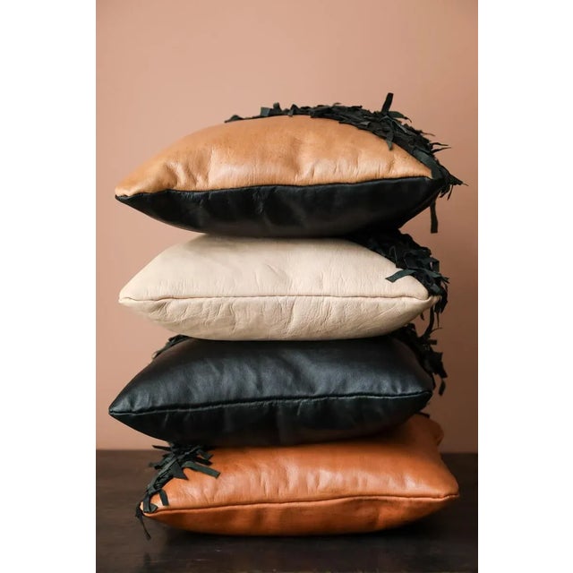 Handmade Geometric Shag Leather Decorative Pillow - Desert Sand & Black 18 X 18" Inches For Sale - Image 11 of 12