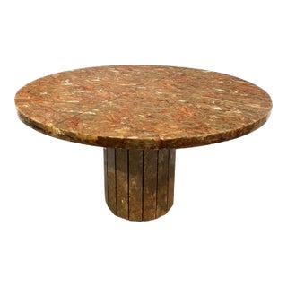 Maison Jean Charles Table Marble and Gold Leaf 1970 Signed Jean Charles For Sale