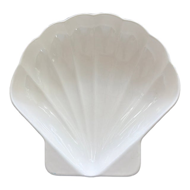 Vintage White Ceramic Scallop Shell Serving Bowl For Sale