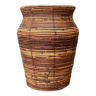 Vintage Coiled Pencil Reed Floor Vase For Sale