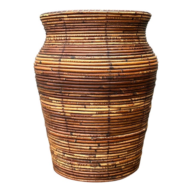Vintage Coiled Pencil Reed Floor Vase For Sale