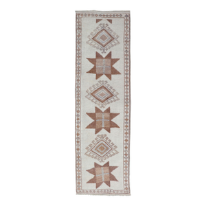 Vintage Turkish Tulu Runner With Ivory Field and Muted Brown Star Motifs