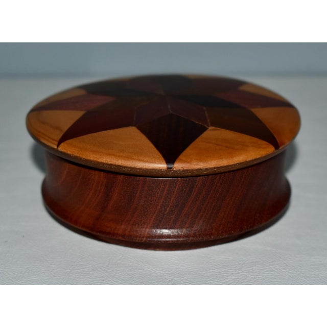 Vintage Star Inlay Round Wood Box For Sale - Image 12 of 13