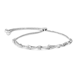 .925 Sterling Silver Diamond Accent Heart and Wave Link Bolo Bracelet (I-J Color, I2-I3 Clarity) - 6" to 9" Adjustable For Sale