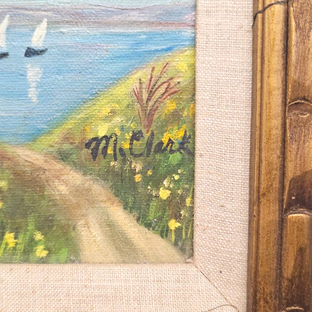 Pair Signed M. Clark Coastal Landscape Oil Paintings in Carved Gilt Frames 18.5" For Sale - Image 15 of 17