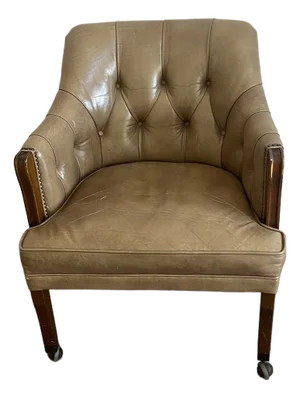 Mid 20th Century Vintage Tan Distressed Tufted Leather Chair on Casters by Schafer Bros