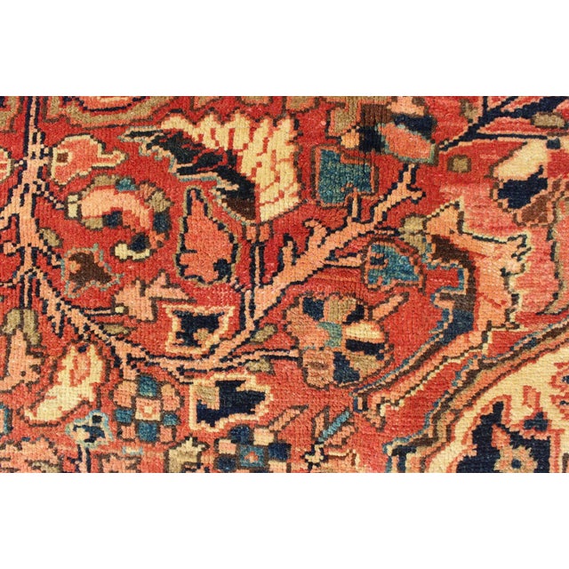 Vintage Heriz With Large Medallion in Soft Red, Navy Blue, Light Blue and Cream Colors For Sale - Image 10 of 13