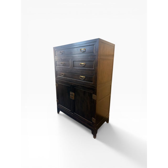 Chinoiserie 1970s Michael Taylor for Baker Modular Gentleman’s Chest / Cabinet in Dark Walnut With Brass Hardware For Sale - Image 3 of 13