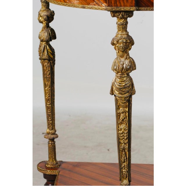 Late 19th Century French Louis XVI Demi-Lune Console Table With Fine Marquetry & Gilt Bronze Caryatid Legs For Sale - Image 11 of 13