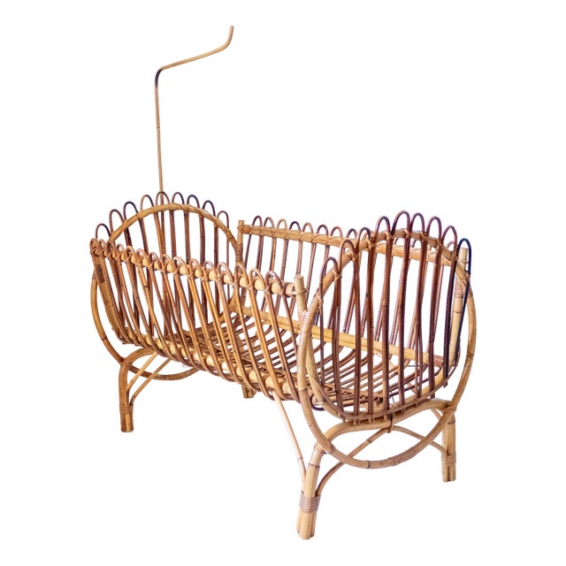 Mid-Century Modern Bamboo Baby Cradle, Italy, 1960s For Sale