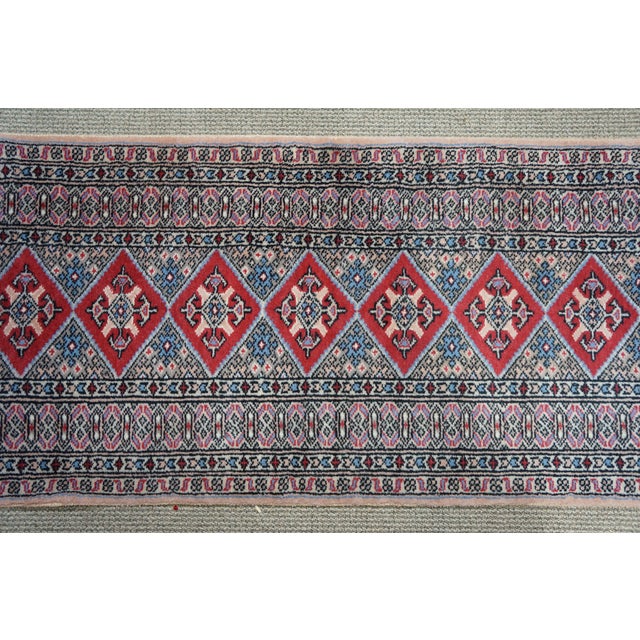 Mid 20th Century Vintage Pakistan 100% Wool Geometric Diamond Rug Runner Carpet Mat 25" X 69" For Sale - Image 5 of 14