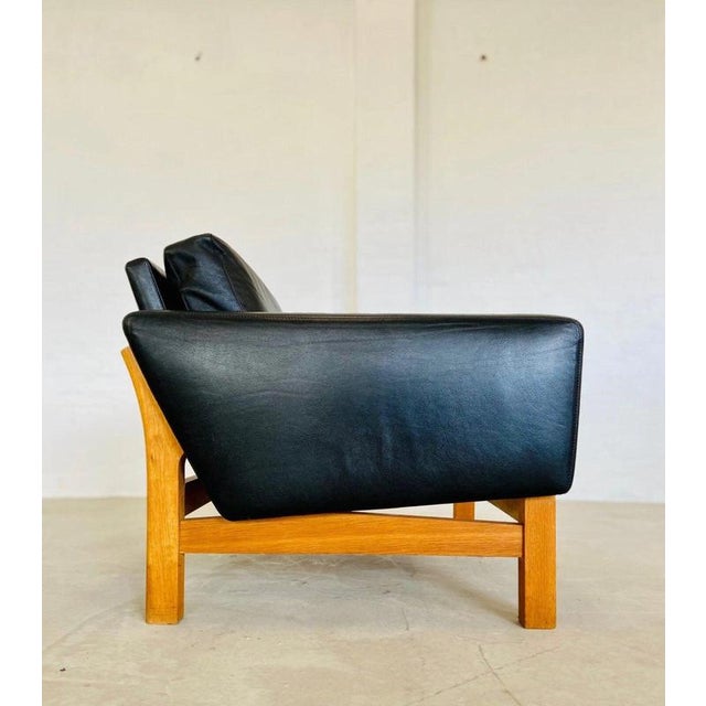 Vintage Danish Black Leather & Oak Lounge Chair by Poul M Volther for Erik Jørgensen, 1960s For Sale - Image 13 of 18