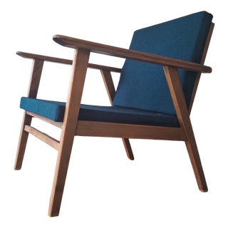 Danish Teak Lounge Chair with Sea Blue-Green Fabric, 1960s For Sale