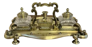 Antique Victorian Brass Desk Set, 1880