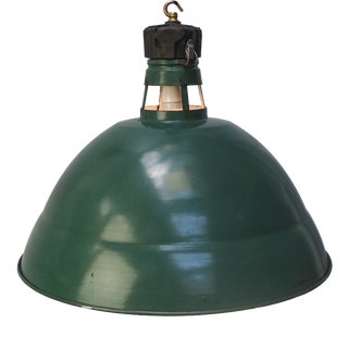 Large Vintage French Industrial Petrol Green Enamel Pendant Light from Sammode For Sale