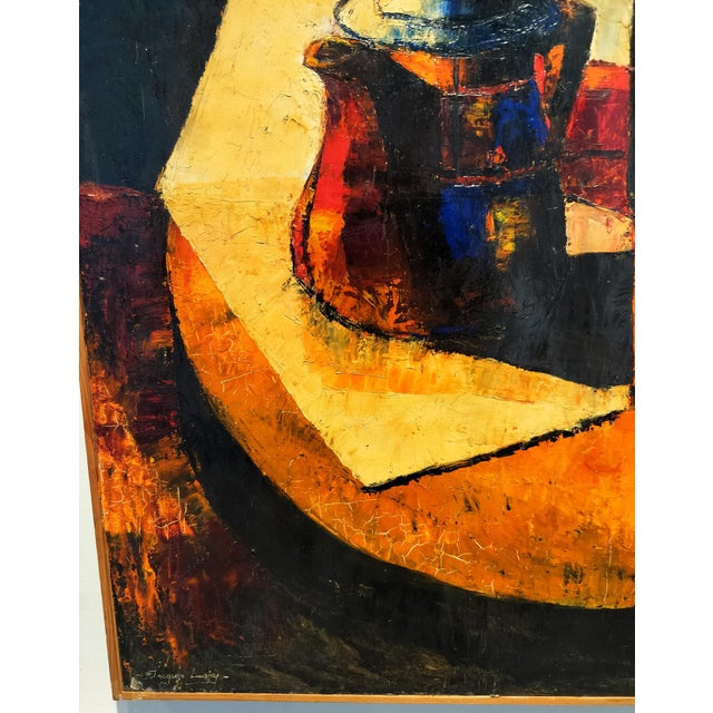Jacques Lamy Early 1960s Jacques Lamy Still Life Oil Painting "The Black Vest" For Sale - Image 4 of 9