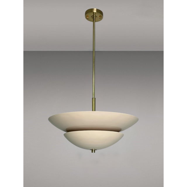 Cream Color Pendant Light Fixture With White and Antique Brass Finish For Sale - Image 6 of 12