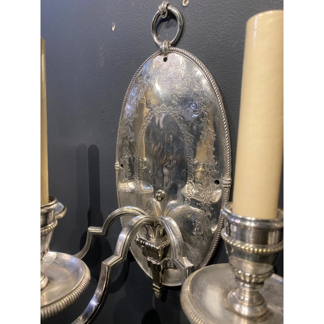Traditional Pair 1900s Silver Plated Caldwell Sconces For Sale - Image 3 of 13
